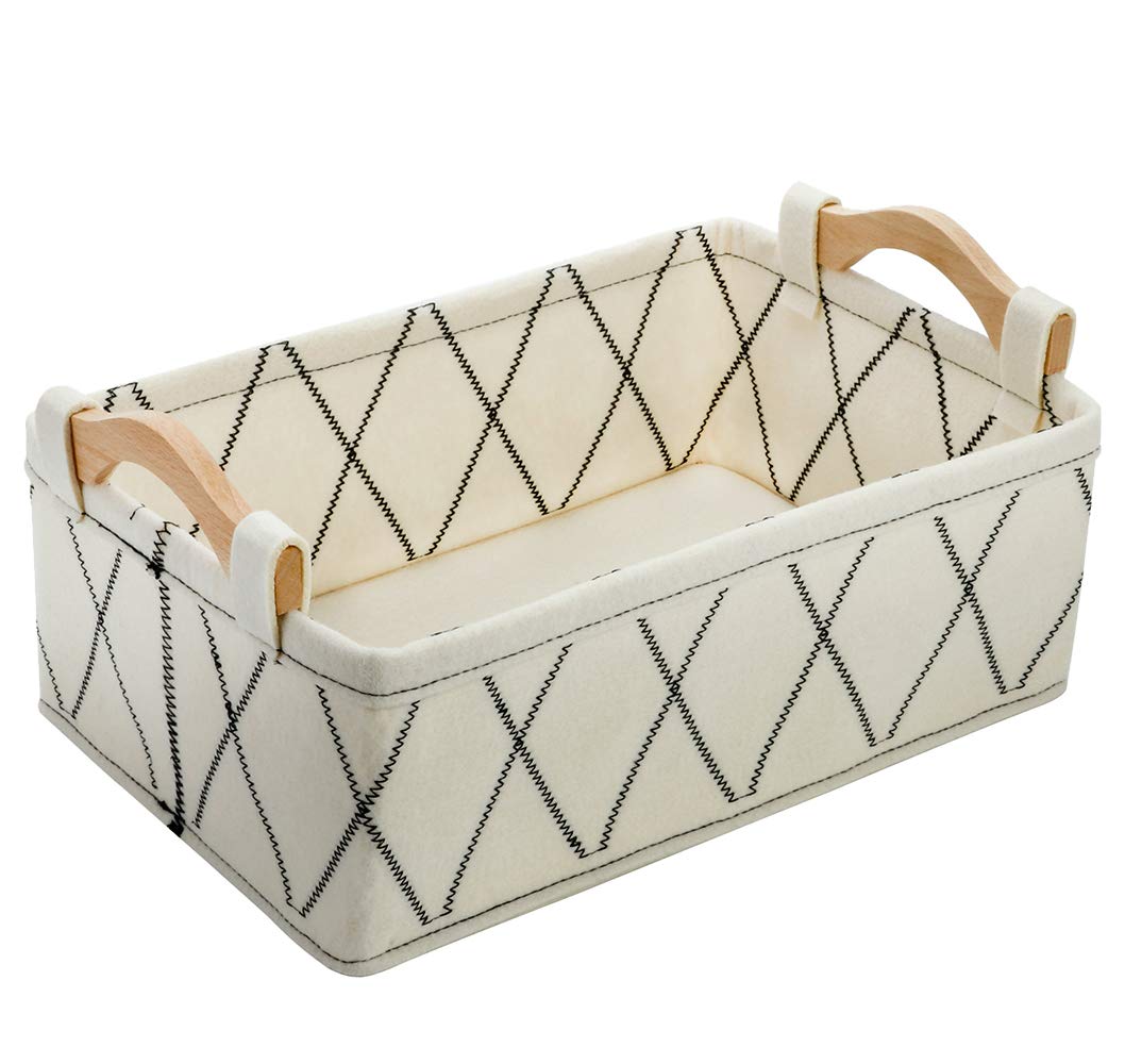 Storage Baskets For Organizing Toys Small Basket White Basket Felt Fabric Basket Bins For Home Office Closet Bathroom Bedroom Playroom Decorative Bin
